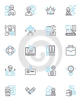 Resource management linear icons set. Allocation, Optimization, Distribution, Efficiency, Planning, Utilization