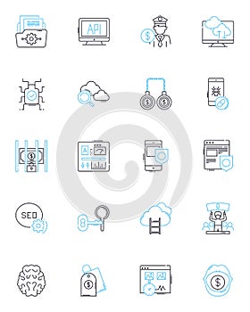 Resource utilization linear icons set. Optimization, Efficiency, Capacity, Productivity, Utilization, Allocation, Load