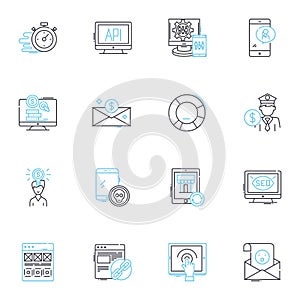 Resource utilization linear icons set. Optimization, Efficiency, Capacity, Productivity, Utilization, Allocation, Load