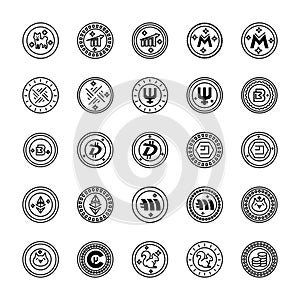 Bitcoin and Cryptocurrency Line Icons Set