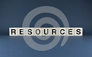 Resources. Cubes form the word Resources