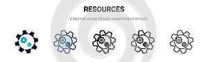 Resources icon in filled, thin line, outline and stroke style. Vector illustration of two colored and black resources vector icons