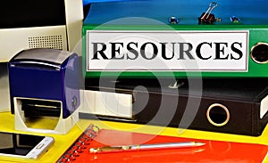 Resources. Text label on the registrar`s folder.
