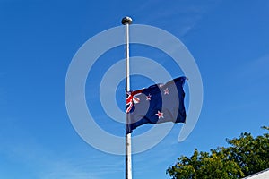 Respect for the fallen, the New Zealand flag flies at half mast