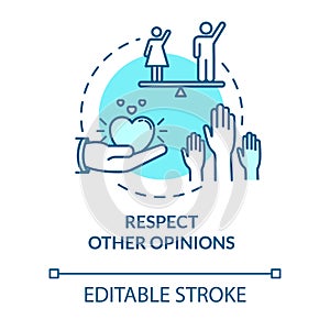 Respect other opinions concept icon. Understand and accept friends. Social relationship. Being respectful idea thin line