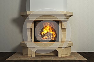 Respectable fireplace in classical interior photo
