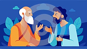 A respectful exchange between two stoic thinkers on the importance of living in the present moment.. Vector illustration photo