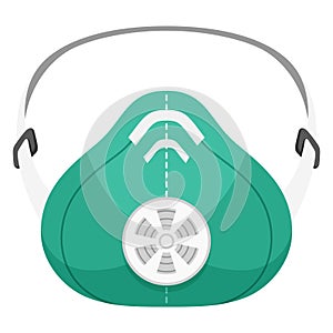 Respirator green flat icon. Device protecting wearer. Face mask with exhalation valve.
