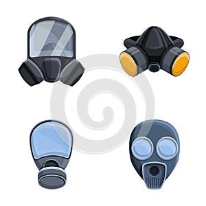 Respirator icons set cartoon vector. Various type of chemical mask