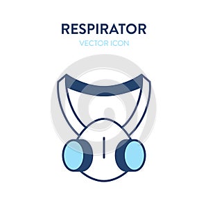 Respirator outline icon. Vector illustration of a half-face elastomeric air-purifying respirator. Dual cartridge photo