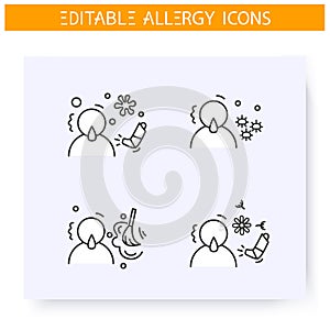 Respiratory allergy types line icons set. Editable