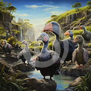 Resplendent Dodo Gathering: A Vivid Illustration of Nature\'s Harmony
