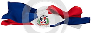 Resplendent Flag of the Dominican Republic Waves in Solitude Against a Dark Background