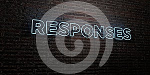 RESPONSES -Realistic Neon Sign on Brick Wall background - 3D rendered royalty free stock image