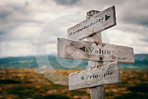 Responsibility, value, principle signpost in nature.