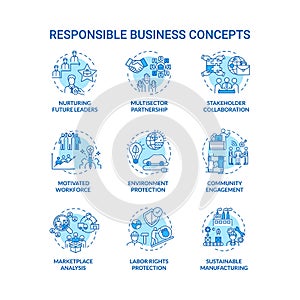 Responsible business turquoise concept icons set
