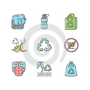 Responsible consumption RGB color icons set