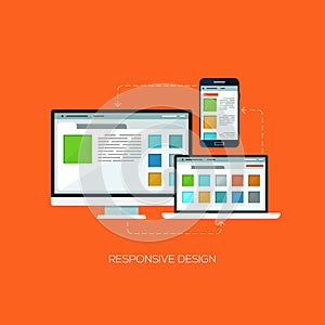 Responsive design flat web infographic technology online service application internet business concept vector.