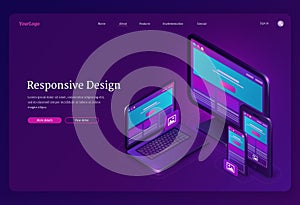 Responsive design isometric landing user interface