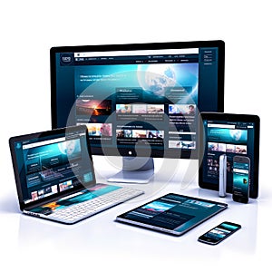 Responsive design mockup of a website on different devices