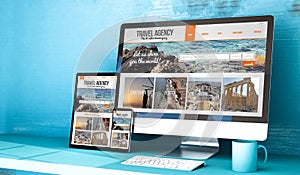 responsive devices with travel website on blue studio