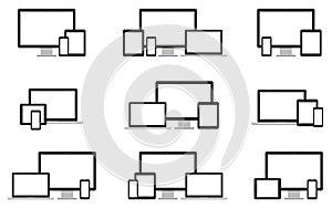 Responsive digital devices icons set
