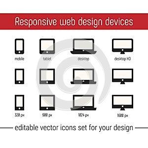 Responsive icon vector images. Flat responsive design icons vector. Responsive icon vector images set for website, app