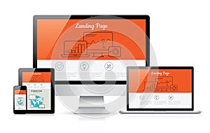 Responsive landing page development vector template illustration