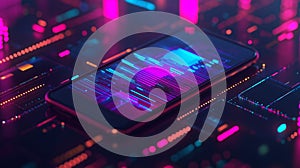 Abstract Neon Smartphone Digital Art Vibrant Pink Blue Lines Technology Background Futuristic Mobile