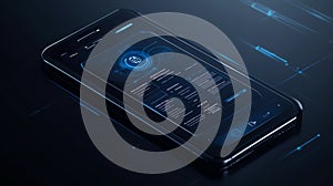 Futuristic Smartphone Interface Design Modern App Blue Technology Digital Screen UI UX Dark Neon
