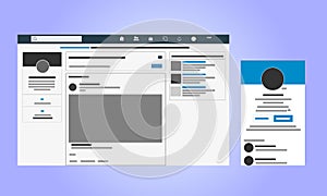 Responsive profile page design. The same account on the smartphone and on the desktop. Vector illustration mock up