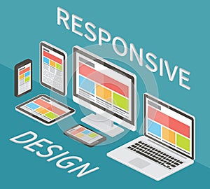 Responsive web design, 3d isometric flat vector.