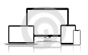 Responsive web design computer display, laptop, tablet pc, smartphone with reflect