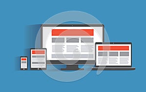 Responsive web design concept. Desktop computer