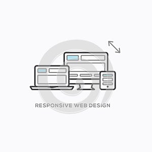 Responsive web design illustration in cool modern outline style