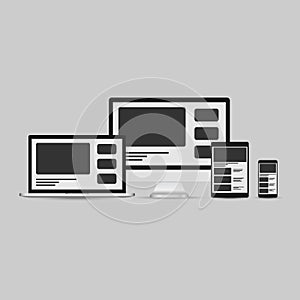 Responsive web design. Set web page on computer