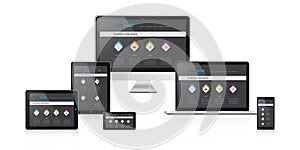 Responsive web design vector illustration with modern black website design