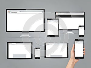 Responsive website design showcase across multiple digital devices mockup display