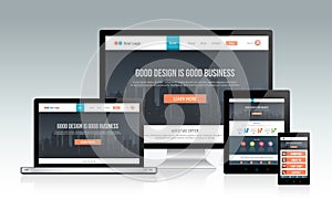 Responsive website template on multiple devices