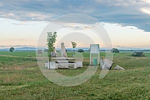 Rest area on the border of three countries in Europe`s Schengen Area.