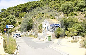 Rest area on a road in El Garraf in the province of Barcelona