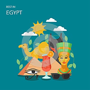 Rest in Egypt vector flat style design illustration