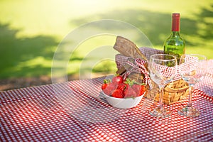 Rest and holiday at a picnic. on the weekend. romance .vino and bakalls