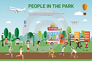 Rest in the park infographic elements flat vector design. People