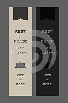 Rest in Peace Her Majesty the Queen. Condolence Message and Pray. Vertical type Ads banner design. RIP sign