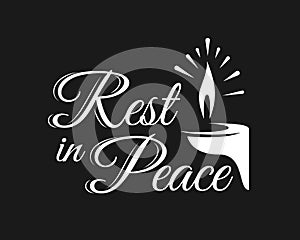 Rest in peace lettering with white text and candle light sign for Respect for the funeral vector design
