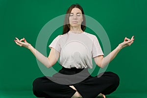 Rest and reflection Inspiring image woman meditating in cozy bed. different emotions chromakey beautiful facial features