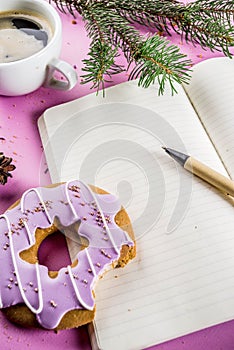 Coffee cup and biscuits donut