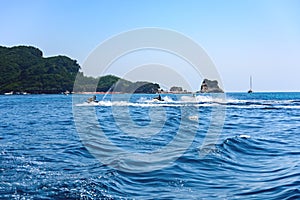 Rest on the sea. A man on a water motorcycle