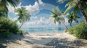 Rest at the seaside. Tropical beach, sea, palm trees, sand